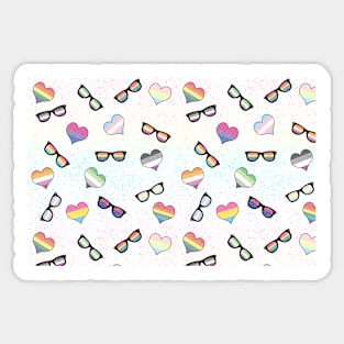 Pride Flag Sun Glasses and Hearts Distressed Design Sticker